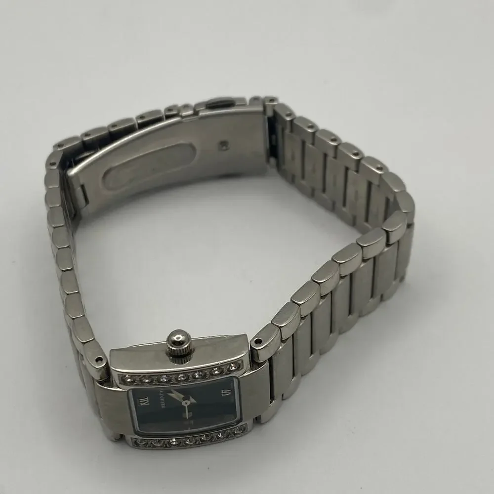 Elegant Ladies Regency Silver Tone Watch Black Dial Crystal Bezel